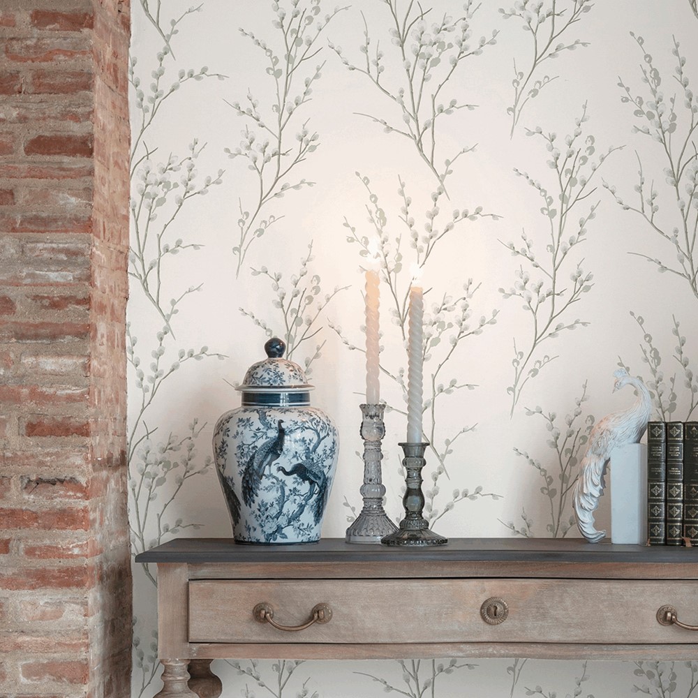 Pussy Willow Wallpaper 130115 by Laura Ashley in Sage Green